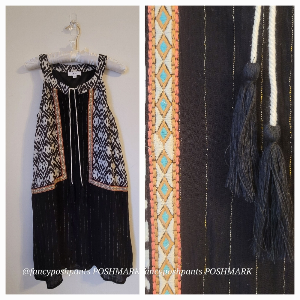 THML metallic boho embroidered dress relaxed fit  on-trend boutique favorite